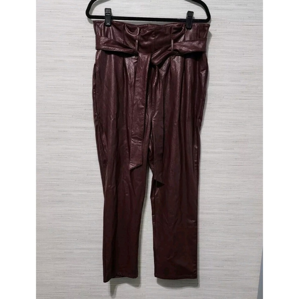 Commando Faux Leather Paper Bag Pants Size XL Oxblood w Tie Belt Comfort NWT